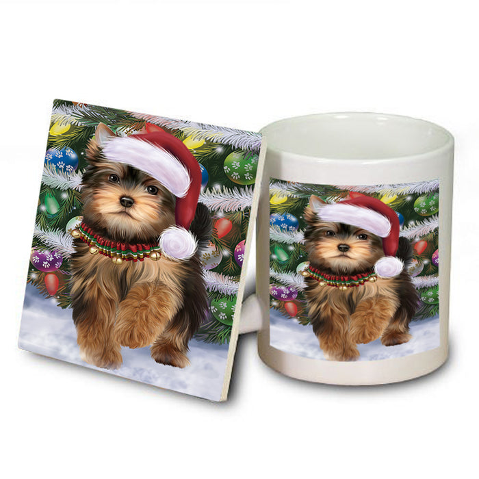 Trotting in the Snow Yorkshire Terrier Dog Mug and Coaster Set MUC54600