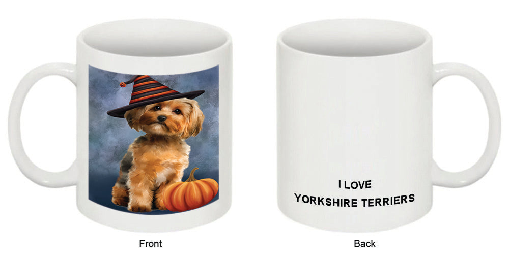 Happy Halloween Yorkshire Terrier Dog Wearing Witch Hat with Pumpkin Coffee Mug MUG50247
