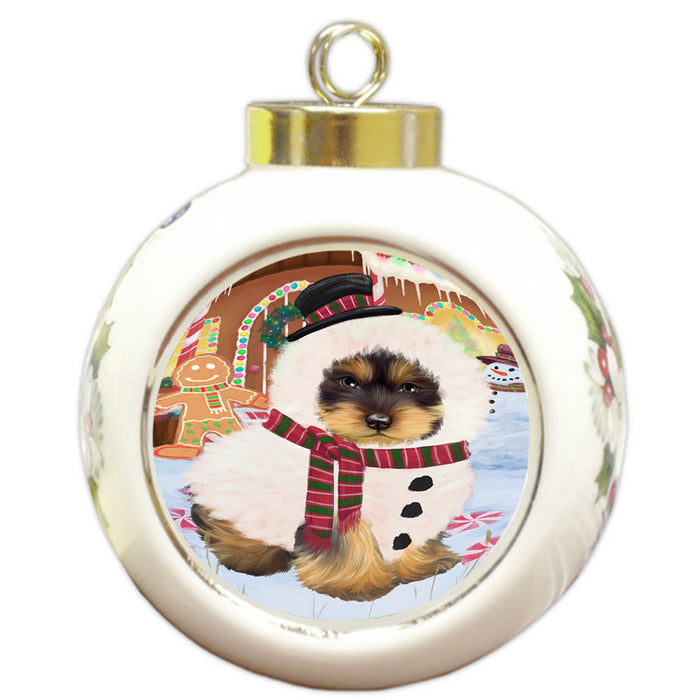 Christmas Gingerbread House Candyfest Yorkshire Terrier Dog Round Ball Christmas Ornament RBPOR56967