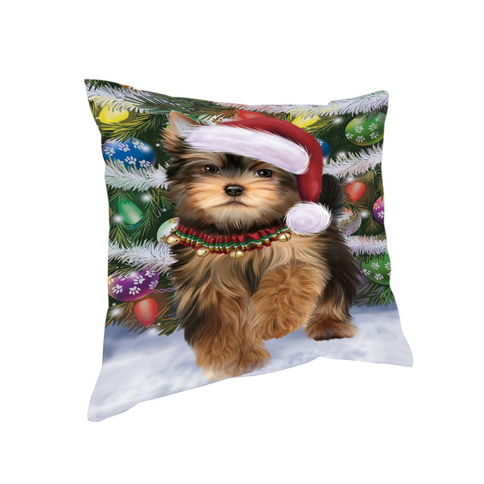 Trotting in the Snow Yorkshire Terrier Dog Pillow PIL75568