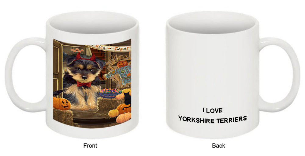 Enter at Own Risk Trick or Treat Halloween Yorkshire Terrier Dog Coffee Mug MUG48755