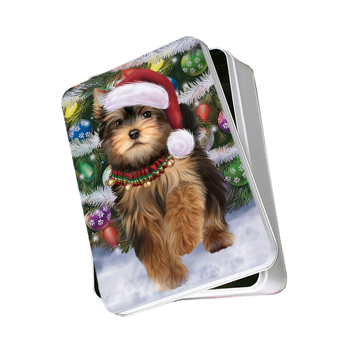 Trotting in the Snow Yorkshire Terrier Dog Photo Storage Tin PITN54551
