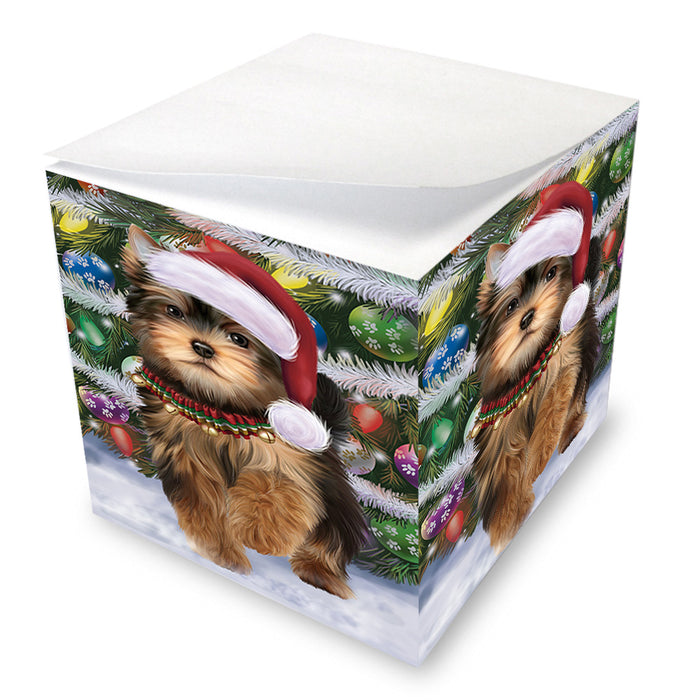 Trotting in the Snow Yorkshire Terrier Dog Note Cube NOC56254