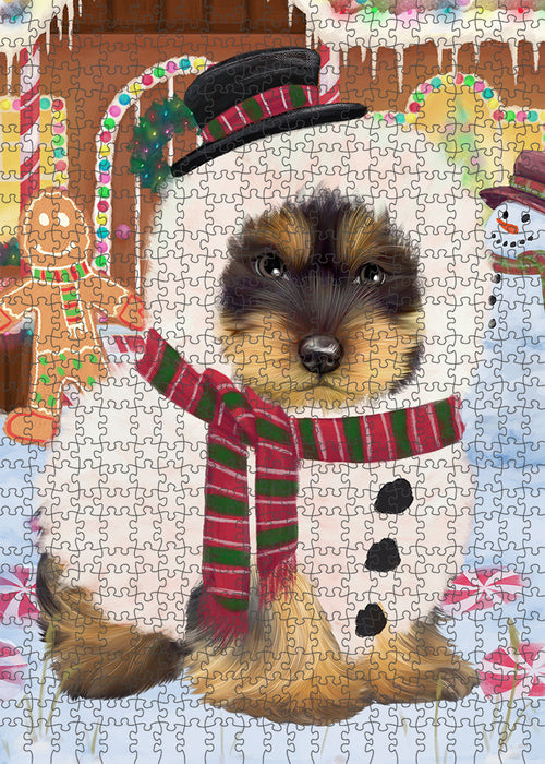 Christmas Gingerbread House Candyfest Yorkshire Terrier Dog Puzzle with Photo Tin PUZL94644