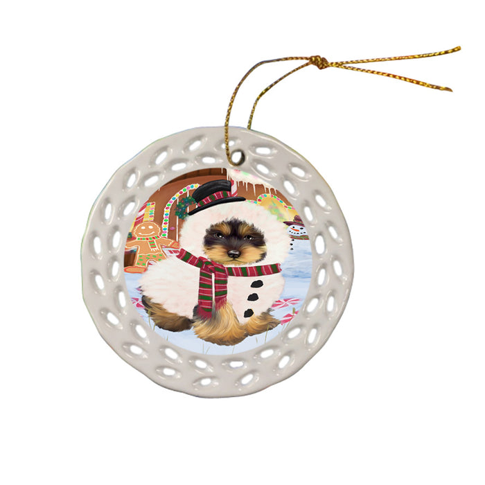 Christmas Gingerbread House Candyfest Yorkshire Terrier Dog Ceramic Doily Ornament DPOR56967
