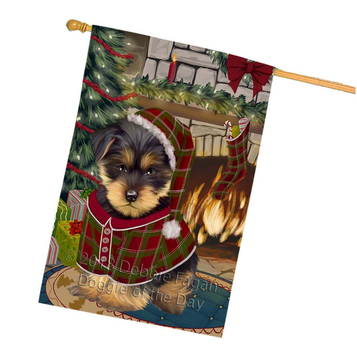 The Stocking was Hung Yorkshire Terrier Dog House Flag FLG56102