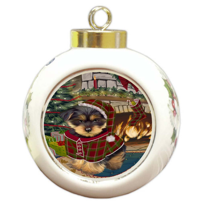 The Stocking was Hung Yorkshire Terrier Dog Round Ball Christmas Ornament RBPOR56029
