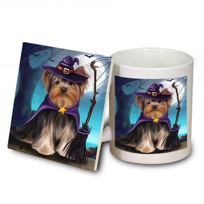 Happy Halloween Trick or Treat Yorkshire Terrier Dog Mug and Coaster Set MUC54543