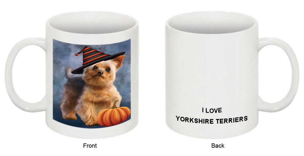 Happy Halloween Yorkshire Terrier Dog Wearing Witch Hat with Pumpkin Coffee Mug MUG50248