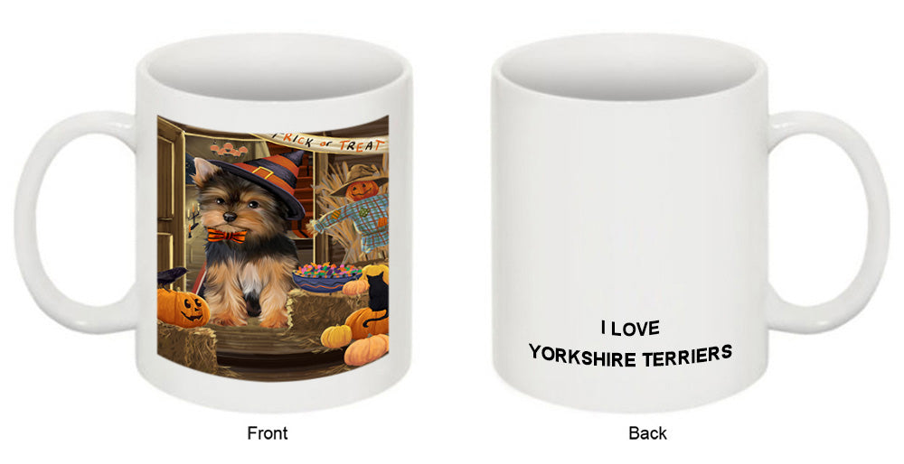 Enter at Own Risk Trick or Treat Halloween Yorkshire Terrier Dog Coffee Mug MUG48756