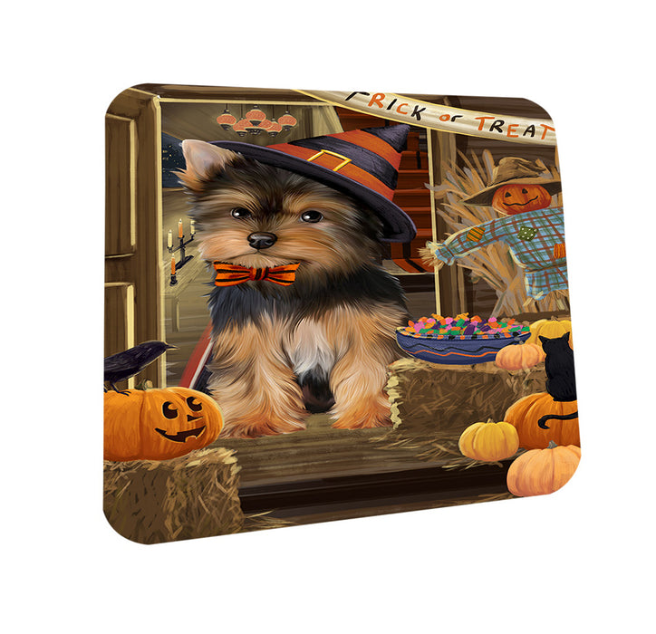 Enter at Own Risk Trick or Treat Halloween Yorkshire Terrier Dog Coasters Set of 4 CST53316