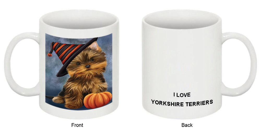Happy Halloween Yorkshire Terrier Dog Wearing Witch Hat with Pumpkin Coffee Mug MUG50249