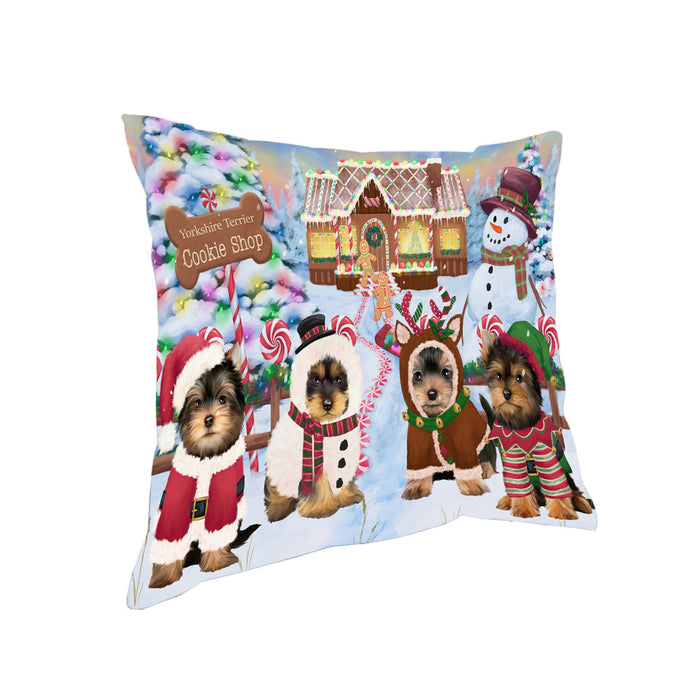 Holiday Gingerbread Cookie Shop Yorkshire Terriers Dog Pillow PIL80832
