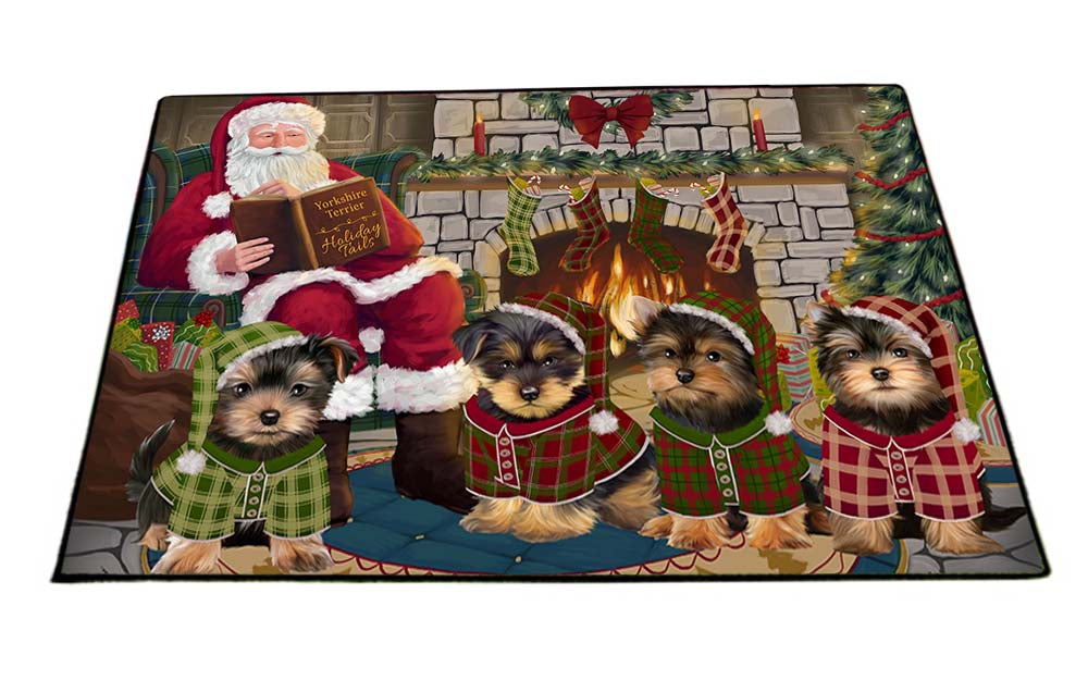 Christmas Cozy Holiday Tails Yorkshire Terriers Dog Floormat FLMS52800