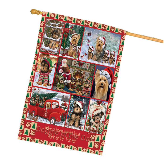 Love is Being Owned Christmas Yorkshire Terrier Dogs House Flag FLG66109