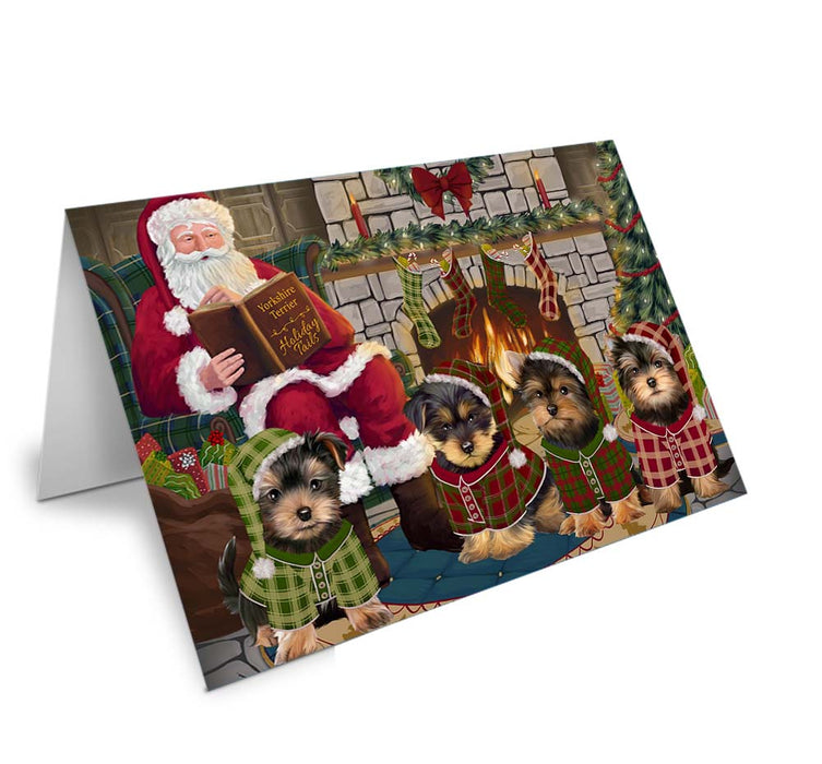 Christmas Cozy Holiday Tails Yorkshire Terriers Dog Handmade Artwork Assorted Pets Greeting Cards and Note Cards with Envelopes for All Occasions and Holiday Seasons GCD70724