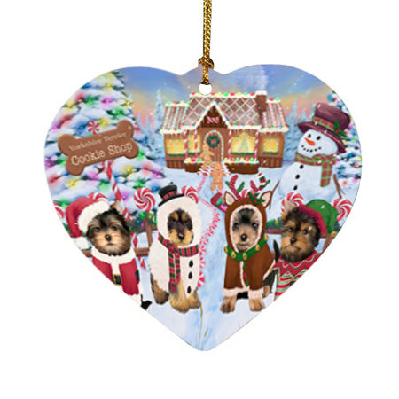 Holiday Gingerbread Cookie Shop Yorkshire Terriers Dog Heart Christmas Ornament HPOR56991