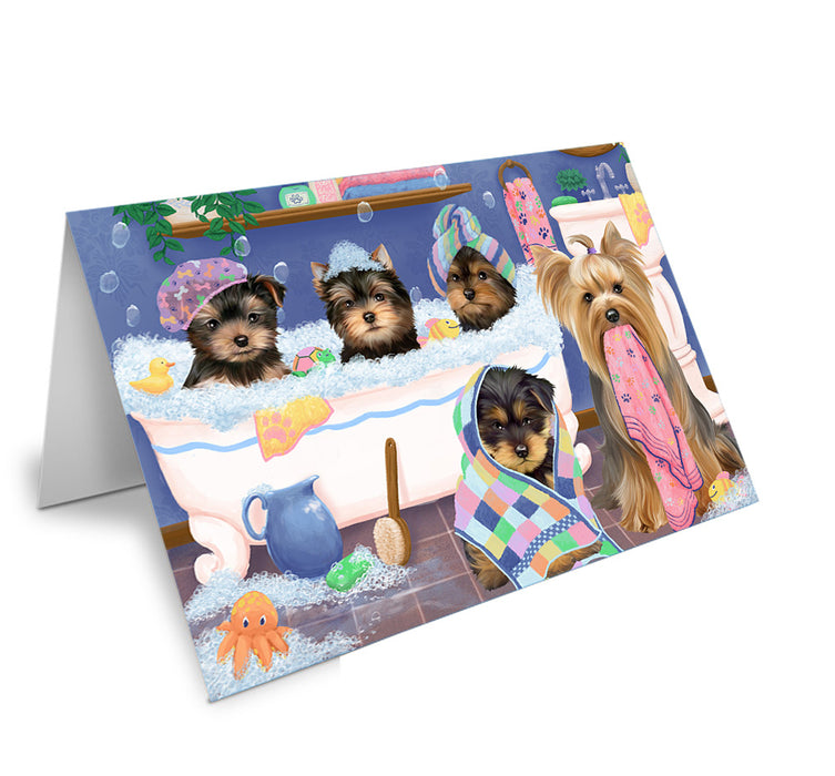 Rub A Dub Dogs In A Tub Yorkshire Terriers Dog Handmade Artwork Assorted Pets Greeting Cards and Note Cards with Envelopes for All Occasions and Holiday Seasons GCD75029