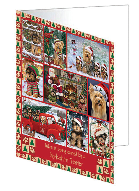 Love is Being Owned Christmas Yorkshire Terrier Dogs Handmade Artwork Assorted Pets Greeting Cards and Note Cards with Envelopes for All Occasions and Holiday Seasons GCD79037