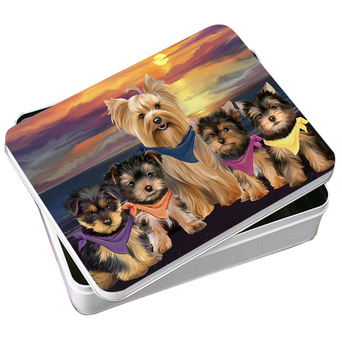 Family Sunset Portrait Yorkshire Terriers Dog Photo Storage Tin PITN50290