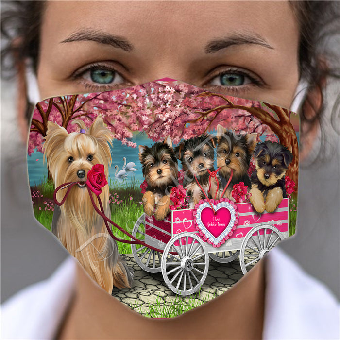 I Love Yorkshire Terrier Dogs in a Cart Face Mask FM48202