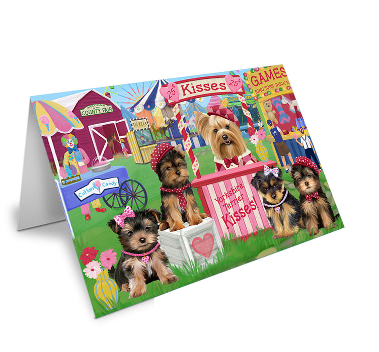 Carnival Kissing Booth Yorkshire Terriers Dog Handmade Artwork Assorted Pets Greeting Cards and Note Cards with Envelopes for All Occasions and Holiday Seasons GCD72674