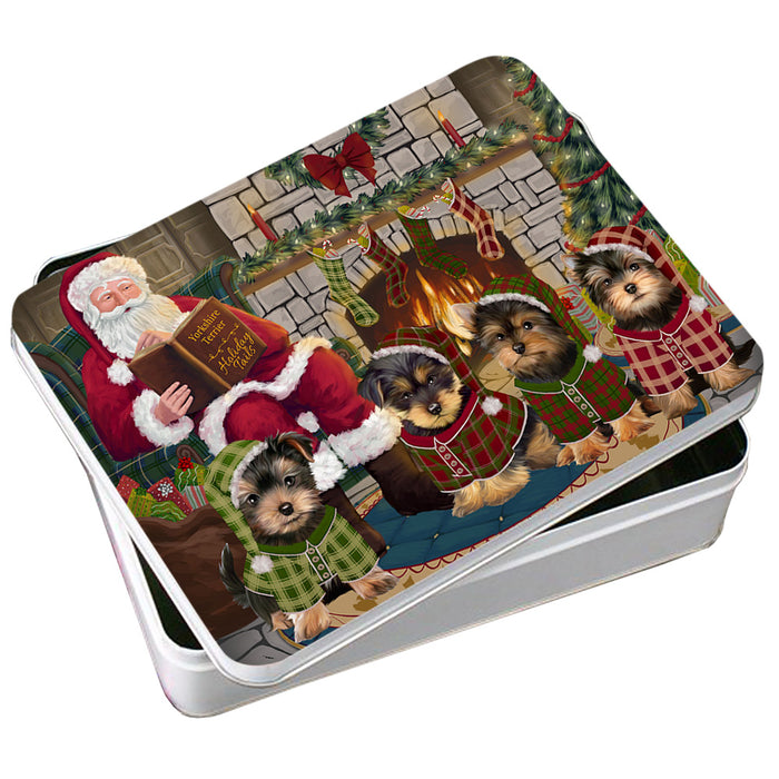 Christmas Cozy Holiday Tails Yorkshire Terriers Dog Photo Storage Tin PITN55346