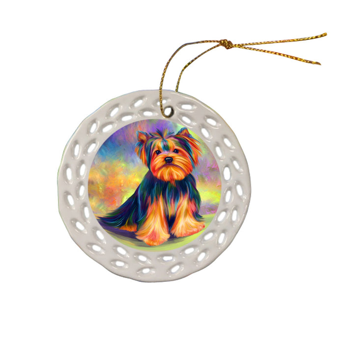 Paradise Wave Yorkshire Terrier Dog Ceramic Doily Ornament DPOR56444