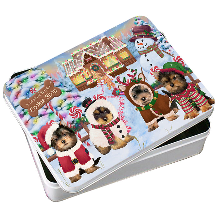 Holiday Gingerbread Cookie Shop Yorkshire Terriers Dog Photo Storage Tin PITN56578