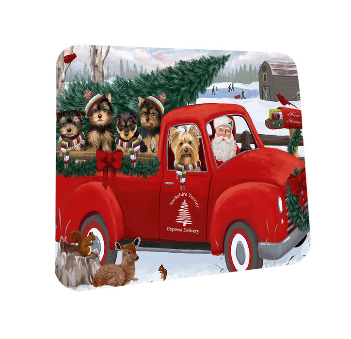 Christmas Santa Express Delivery Yorkshire Terriers Dog Family Coasters Set of 4 CST55040