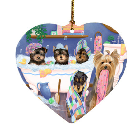 Rub A Dub Dogs In A Tub Yorkshire Terriers Dog Heart Christmas Ornament HPOR57194