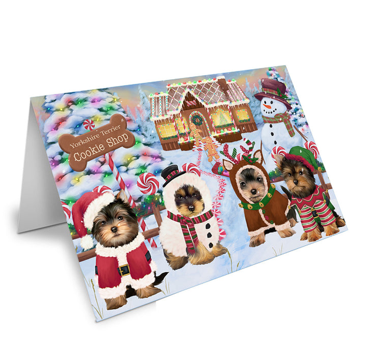Holiday Gingerbread Cookie Shop Yorkshire Terriers Dog Handmade Artwork Assorted Pets Greeting Cards and Note Cards with Envelopes for All Occasions and Holiday Seasons GCD74420