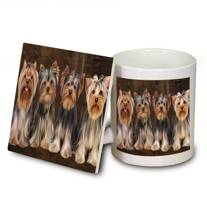 Rustic 4 Yorkshire Terriers Dog Mug and Coaster Set MUC54367