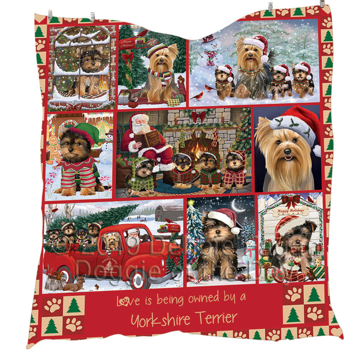 Love is Being Owned Christmas Yorkshire Terrier Dogs Quilt