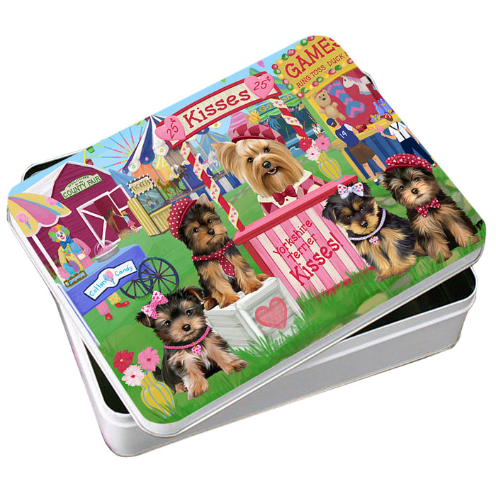 Carnival Kissing Booth Yorkshire Terriers Dog Photo Storage Tin PITN55996