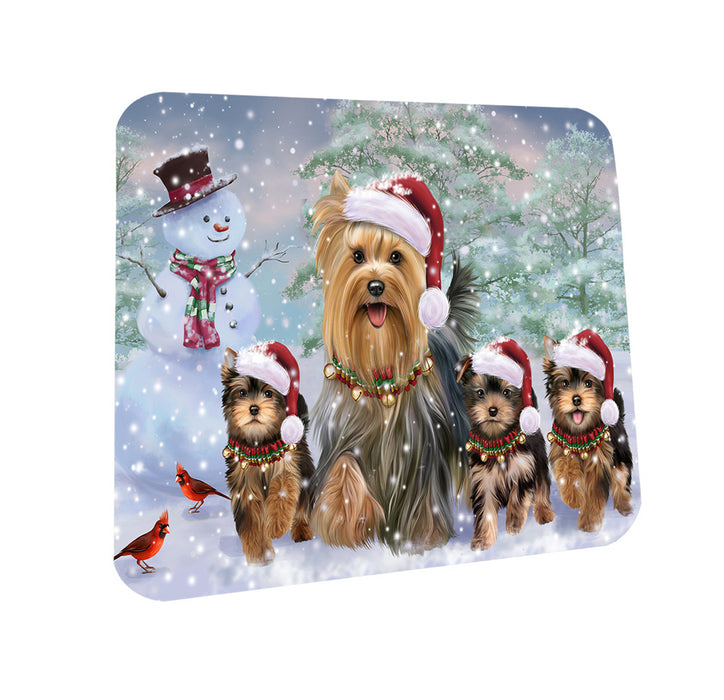 Christmas Running Family Dogs Yorkshire Terriers Dog Coasters Set of 4 CST54187