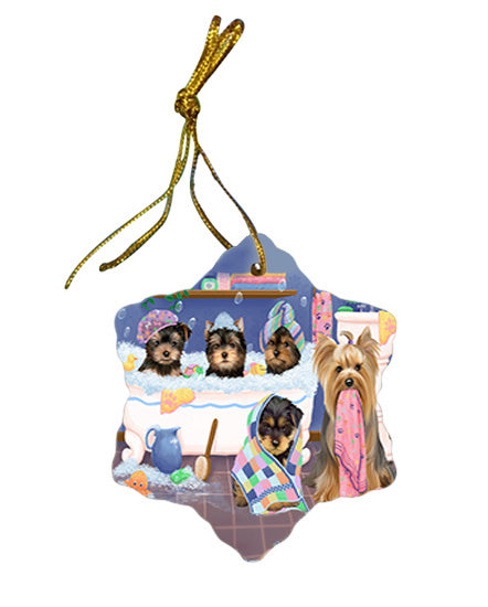 Rub A Dub Dogs In A Tub Yorkshire Terriers Dog Star Porcelain Ornament SPOR57194