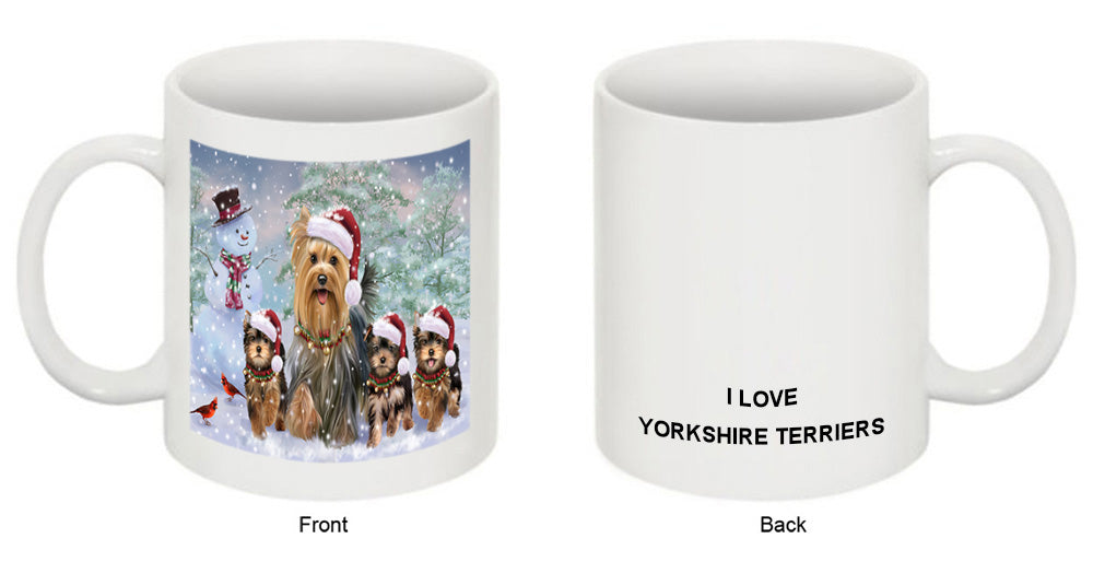 Christmas Running Family Dogs Yorkshire Terriers Dog Coffee Mug MUG49627