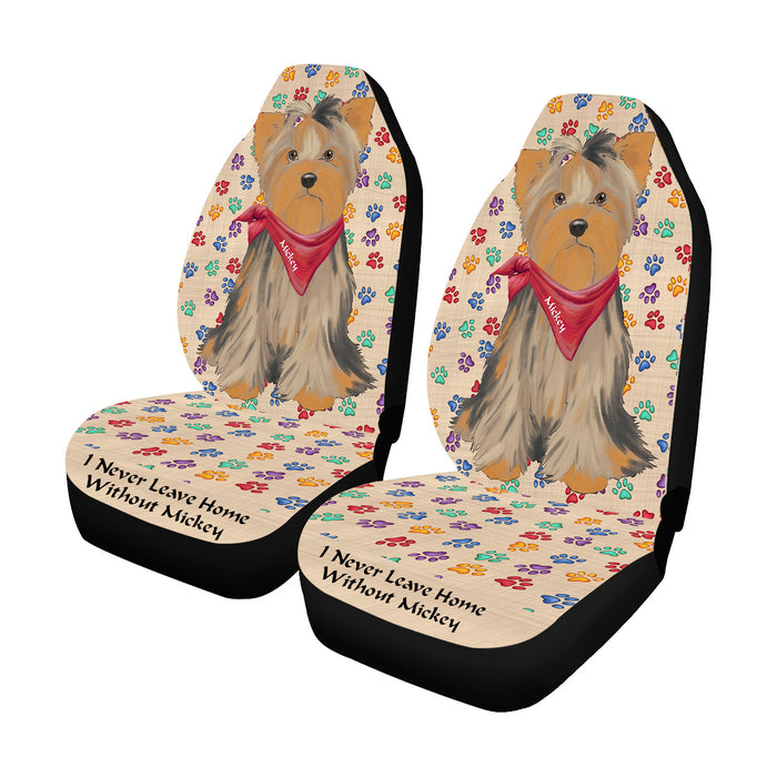 Personalized I Never Leave Home Paw Print Yorkshire Terrier Dogs Pet Front Car Seat Cover (Set of 2)