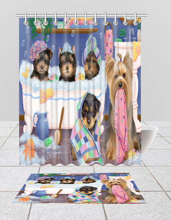 Rub A Dub Dogs In A Tub Yorkshire Terrier Dogs Bath Mat and Shower Curtain Combo