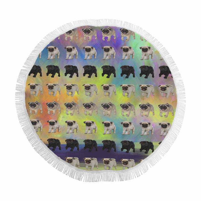 Pug Dogs  Round Beach Mat 59’’