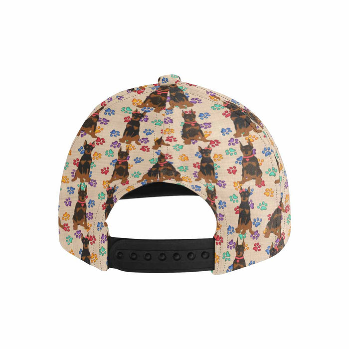 Women's All Over Rainbow Paw Print Doberman Dog Snapback Hat Cap