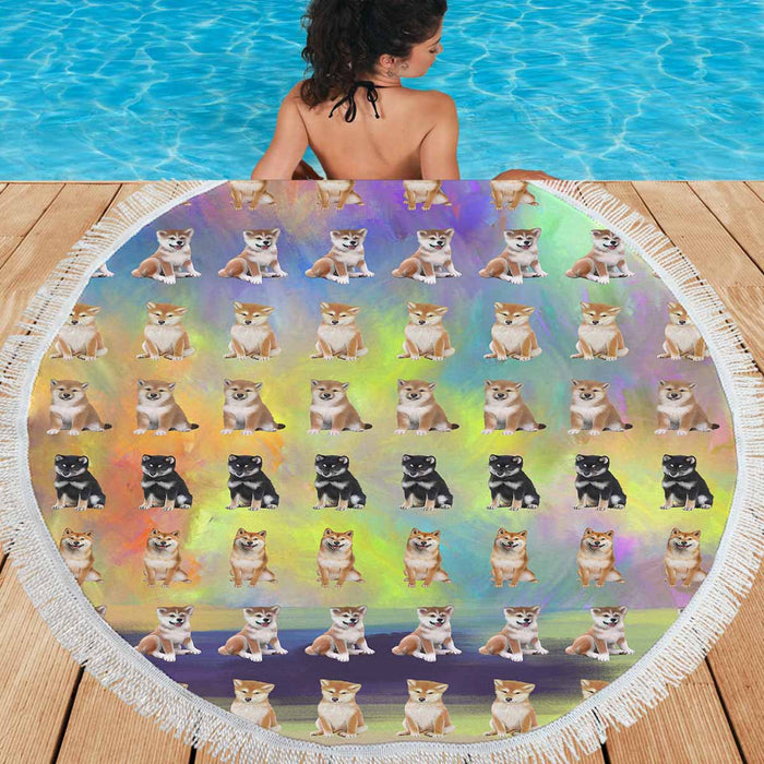 Shiba Inu Dogs  Round Beach Mat 59’’