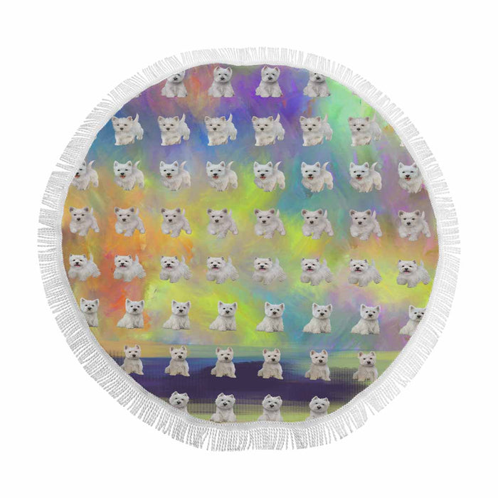 West Highland White Terrier Dogs  Round Beach Mat 59’’