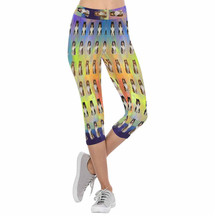 Rough Collie Dogs  All-Over Low Rise Capri Leggings (Model L08)