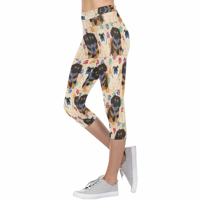 Pekingese Dogs Blue  All-Over Low Rise Capri Leggings (Model L08)