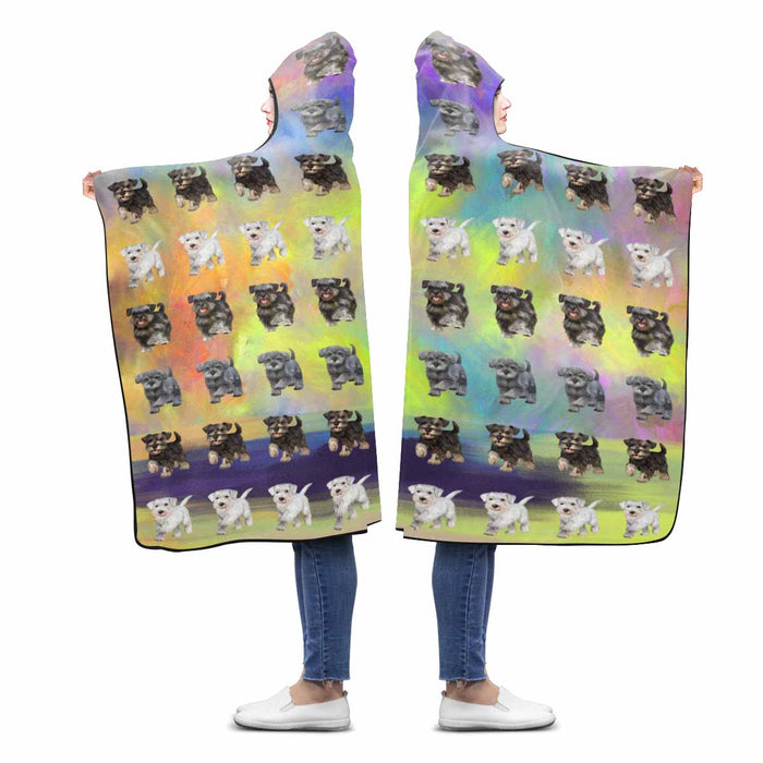 Miniature Schnauzer Dogs  Hooded Blanket 80"x56"