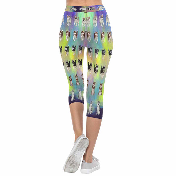 Siberian Husky Dogs  All-Over Low Rise Capri Leggings (Model L08)