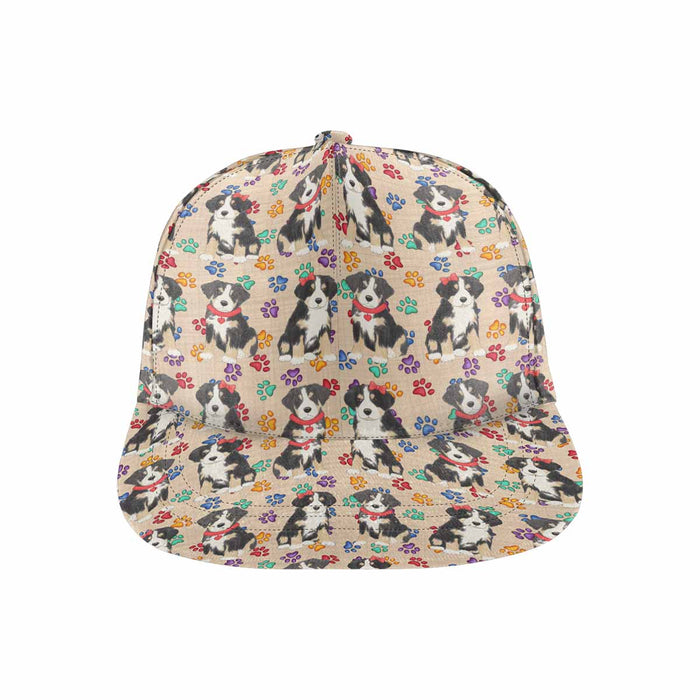 Women's All Over Rainbow Paw Print Greater Swiss Mountain Dog Snapback Hat Cap