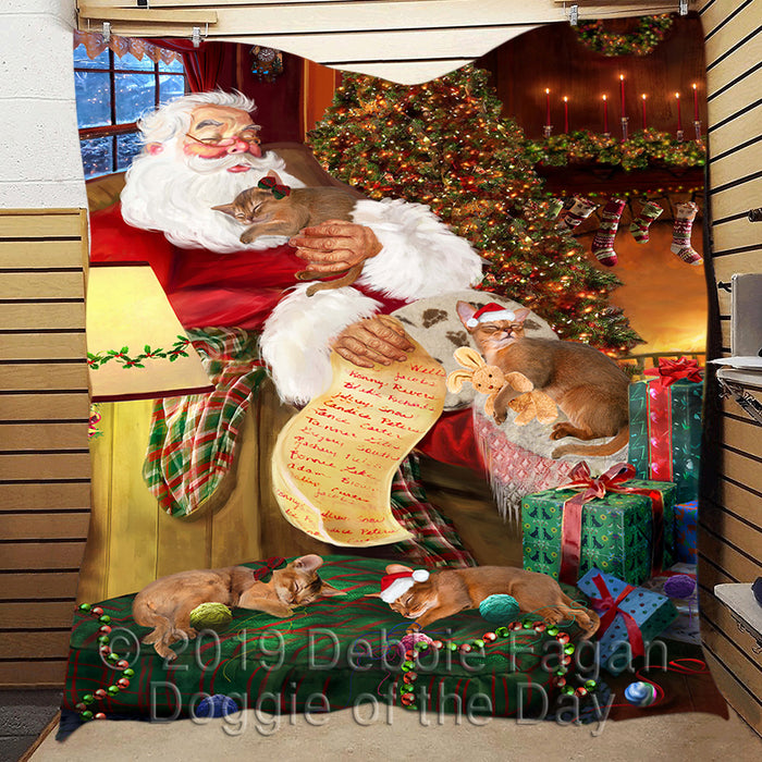 Santa Sleeping with Abyssian Cats Quilt